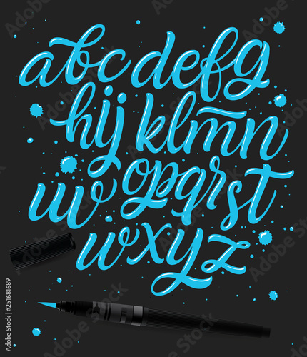 Vector Alphabet. Exclusive Custom Letters. Lettering and Custom Typography for Designs: Logo, for Poster, Invitation, etc. Handwritten brush style modern cursive font.