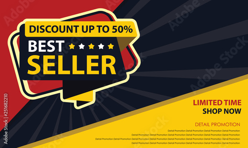 Best Seller Banner Template. Discount Up to 50%. Vector Template Poster Sale Promotion.