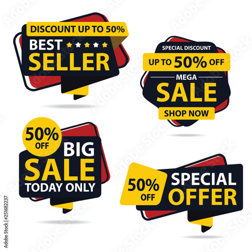 Modern Sticker Big Sale Template. Discount Up to 50%. Vector Template Sticker Sale Promotion.