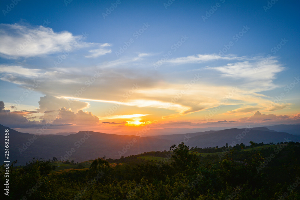beautiful clouds Sunset dramatic colorful of yellow and blue sky