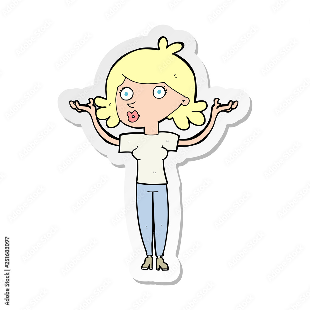 sticker of a cartoon woman throwing arms in air sticker of a cartoon woman throwing arms in air