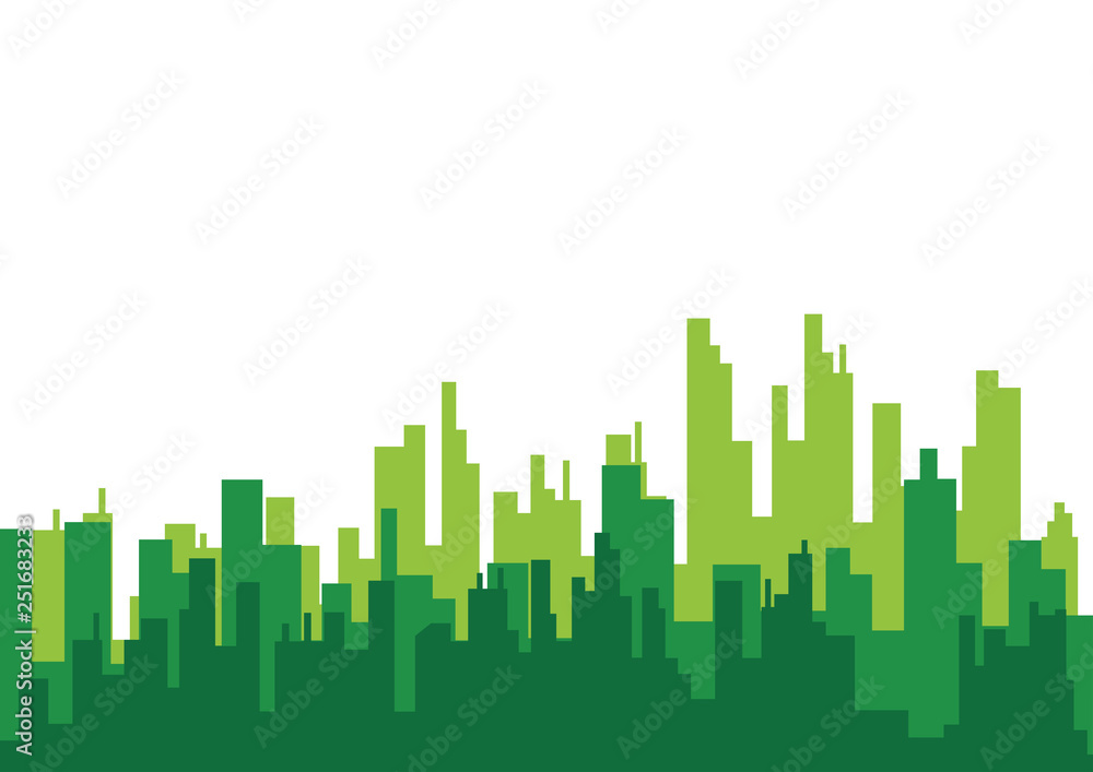 Illustration of city silhouette design in green color
