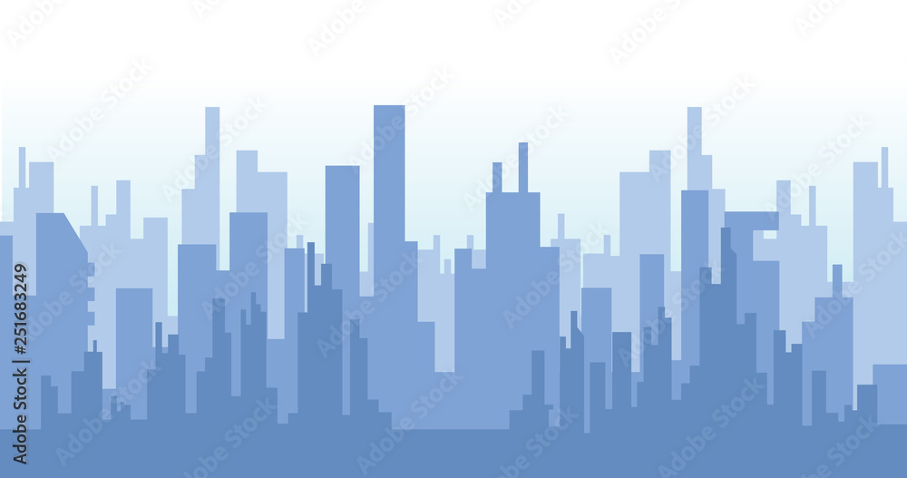 Illustration of city silhouette design in blue color