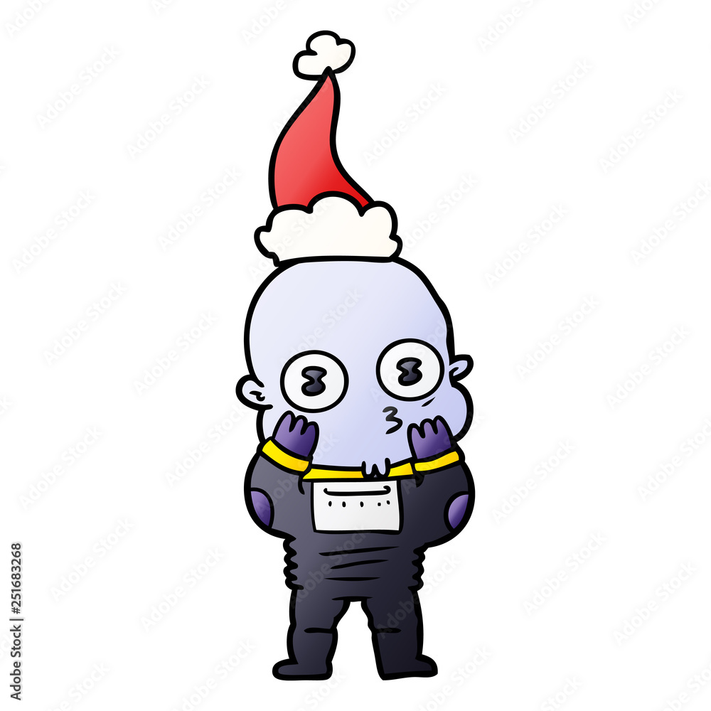 gradient cartoon of a weird bald spaceman wearing santa hat gradient cartoon of a weird bald spaceman wearing santa hat