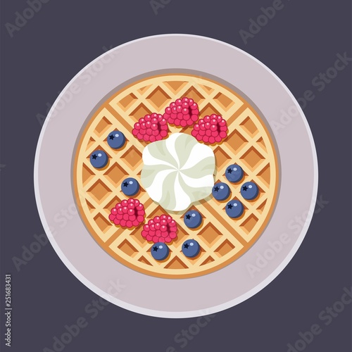 vector belgian waffles on plate