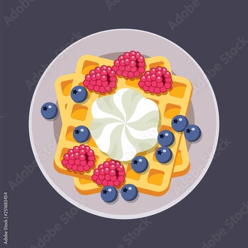 vector belgian waffles on plate