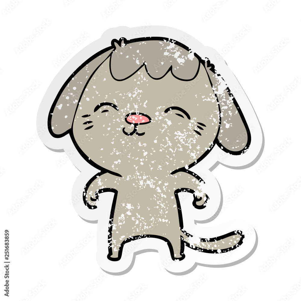 distressed sticker of a happy cartoon dog distressed sticker of a happy cartoon dog