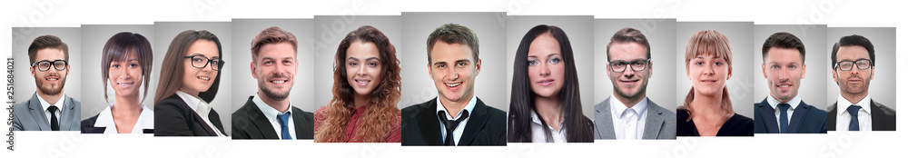 panoramic collage of portraits of successful business people panoramic collage of portraits of successful business people
