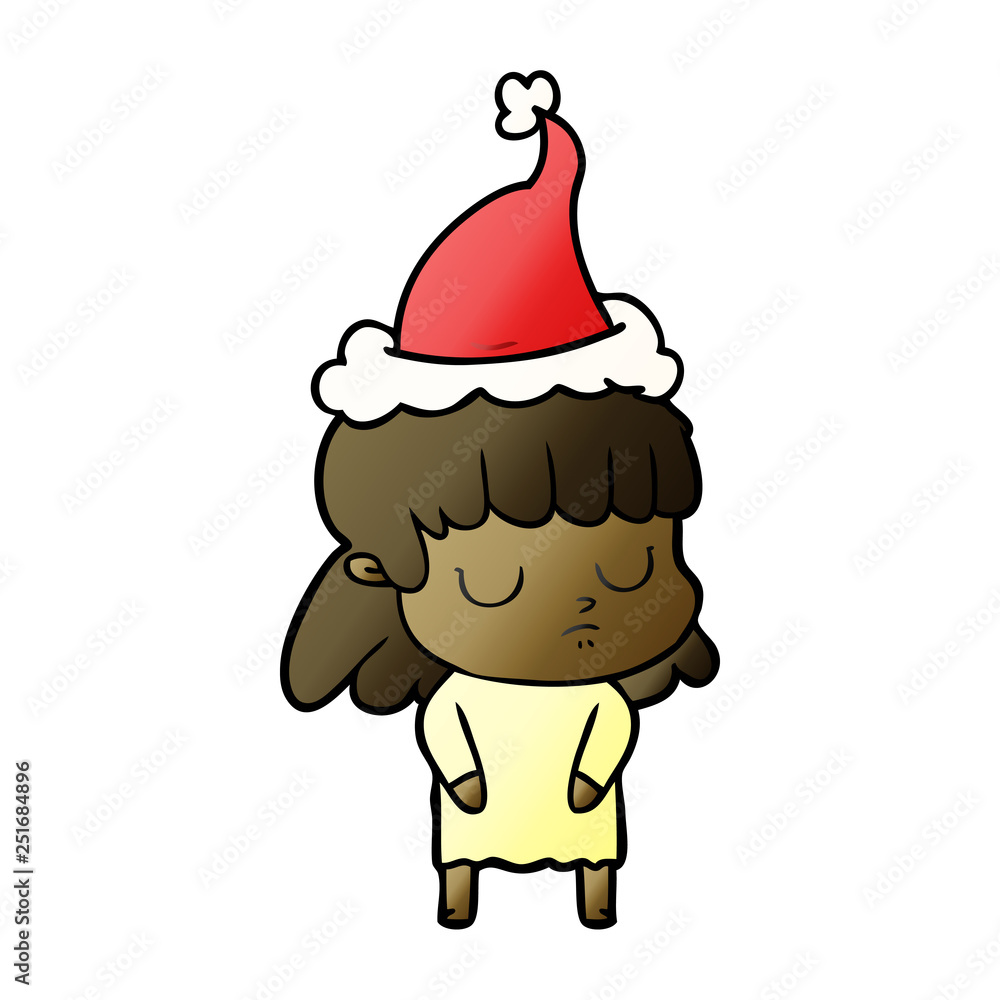 gradient cartoon of a indifferent woman wearing santa hat gradient cartoon of a indifferent woman wearing santa hat