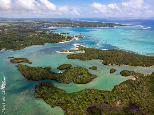 Mauritius aerial photo. Island with beautiful beaches. 2019