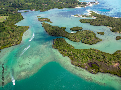 Mauritius aerial photo. Island with beautiful beaches. 2019