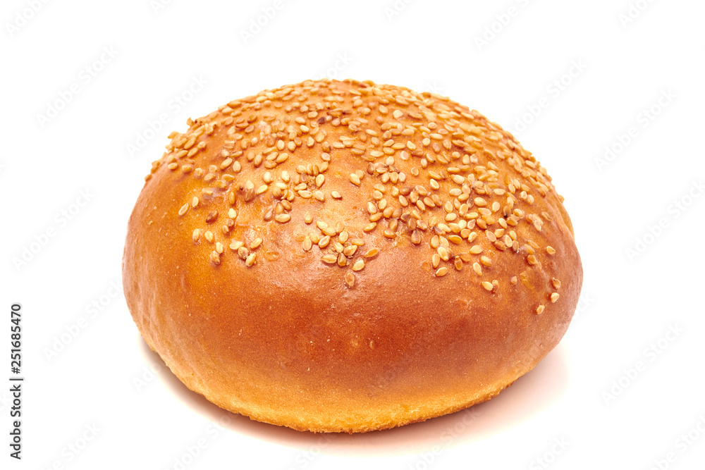 Hamburger bun with sesame seeds isolated on white background Hamburger bun with sesame seeds isolated on white background