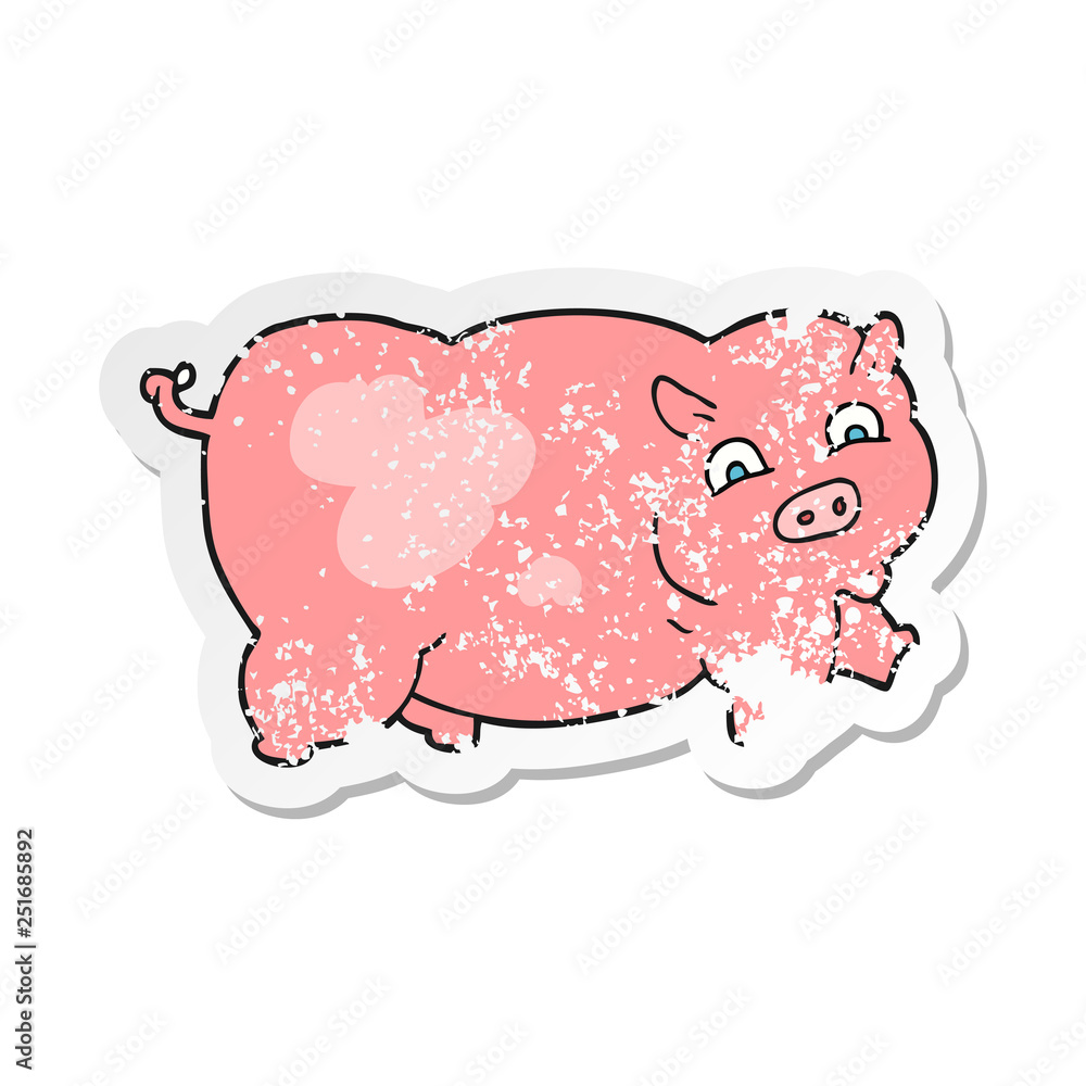 retro distressed sticker of a cartoon pig retro distressed sticker of a cartoon pig