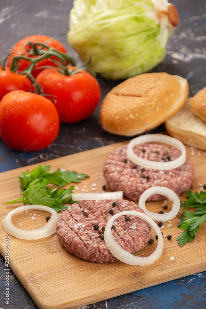 Raw minced beef burgers