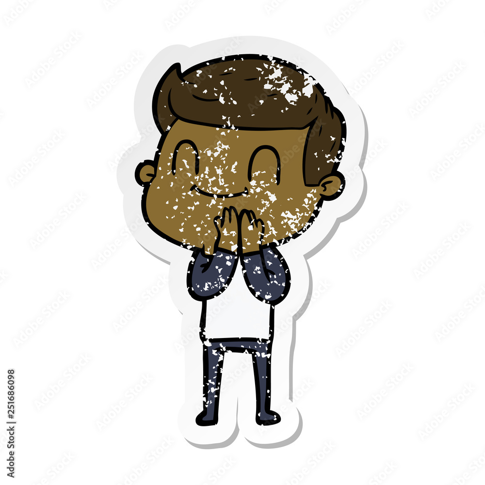 distressed sticker of a cartoon friendly man distressed sticker of a cartoon friendly man