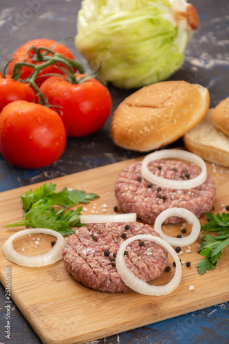 Raw minced beef burgers