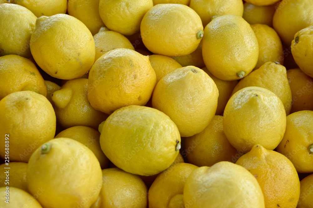 lemons eat fresh citrus fruit organic healthy for sale at farmers market