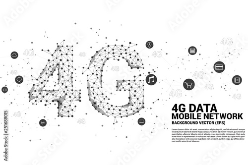 Vector Polygon dot connect line shaped 4G mobile network with function icon. Concept for telecommunication and mobile phone technology.