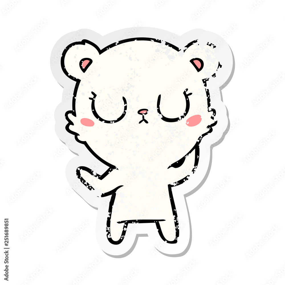 distressed sticker of a peaceful cartoon polar bear distressed sticker of a peaceful cartoon polar bear