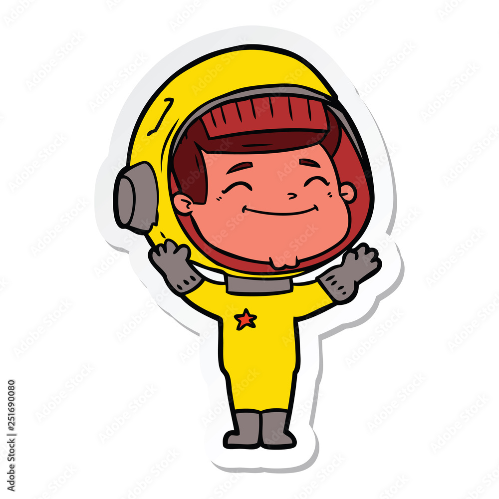 sticker of a happy cartoon astronaut