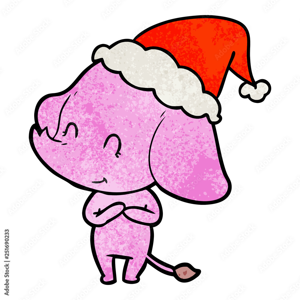 cute textured cartoon of a elephant wearing santa hat cute textured cartoon of a elephant wearing santa hat