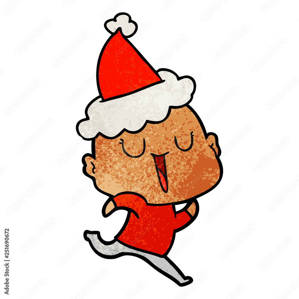 happy textured cartoon of a bald man wearing santa hat happy textured cartoon of a bald man wearing santa hat