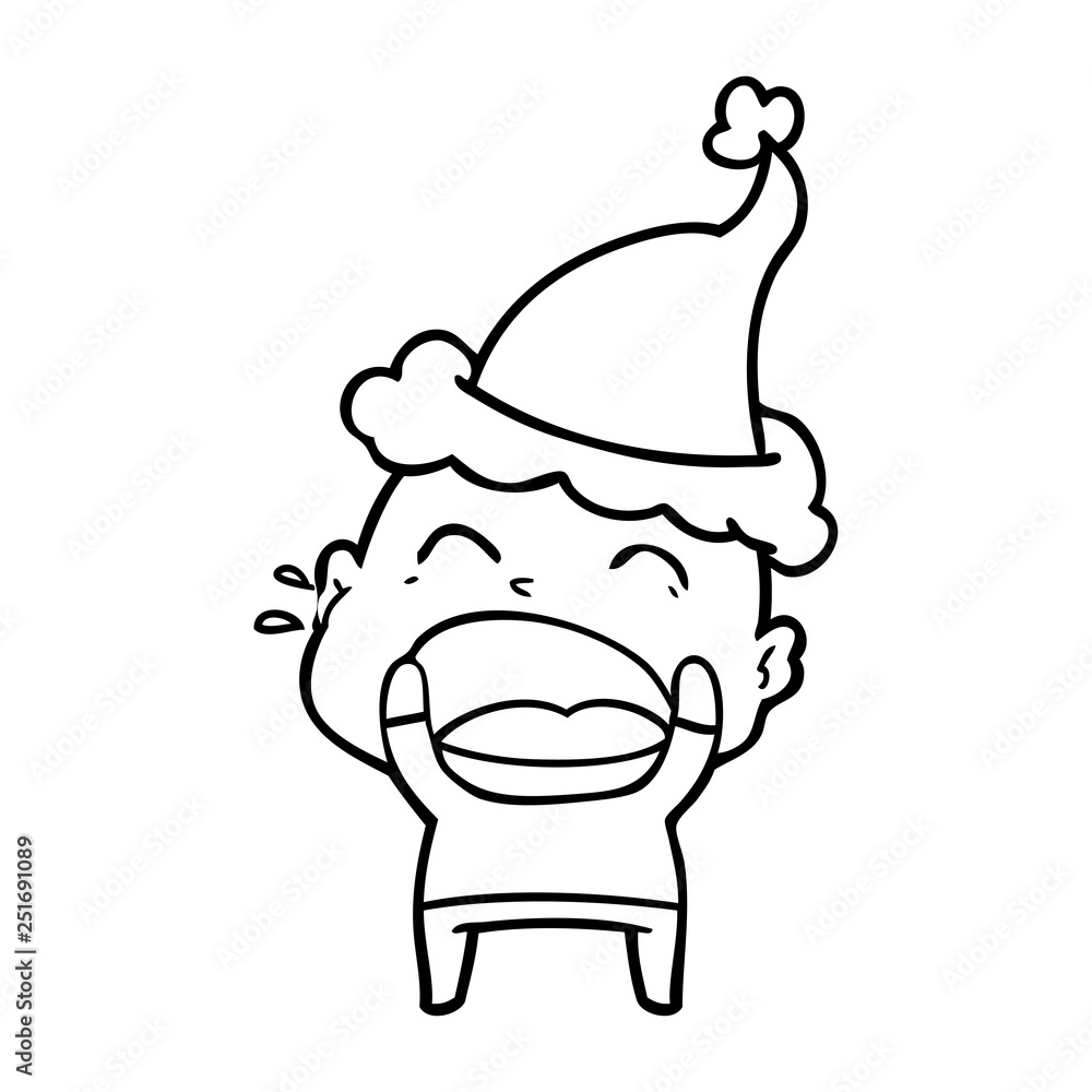 line drawing of a shouting bald man wearing santa hat line drawing of a shouting bald man wearing santa hat