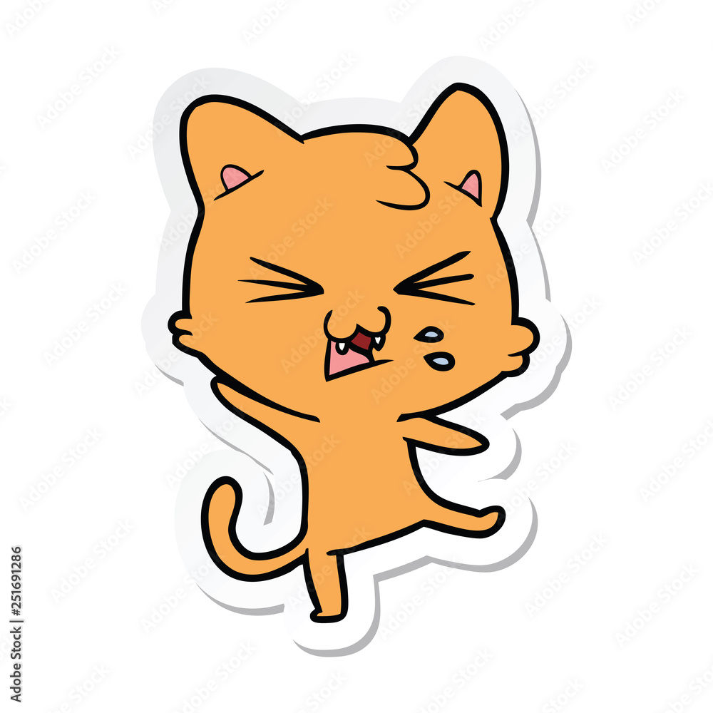 sticker of a cartoon hissing cat sticker of a cartoon hissing cat
