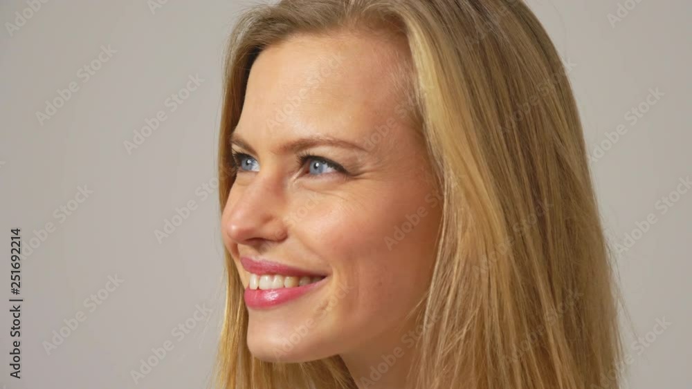 Model looking to distant then smiles on cmaera Model looking to distant then smiles on cmaera