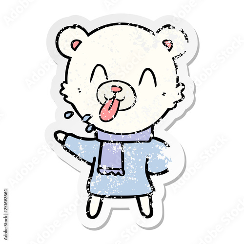 distressed sticker of a rude cartoon bear