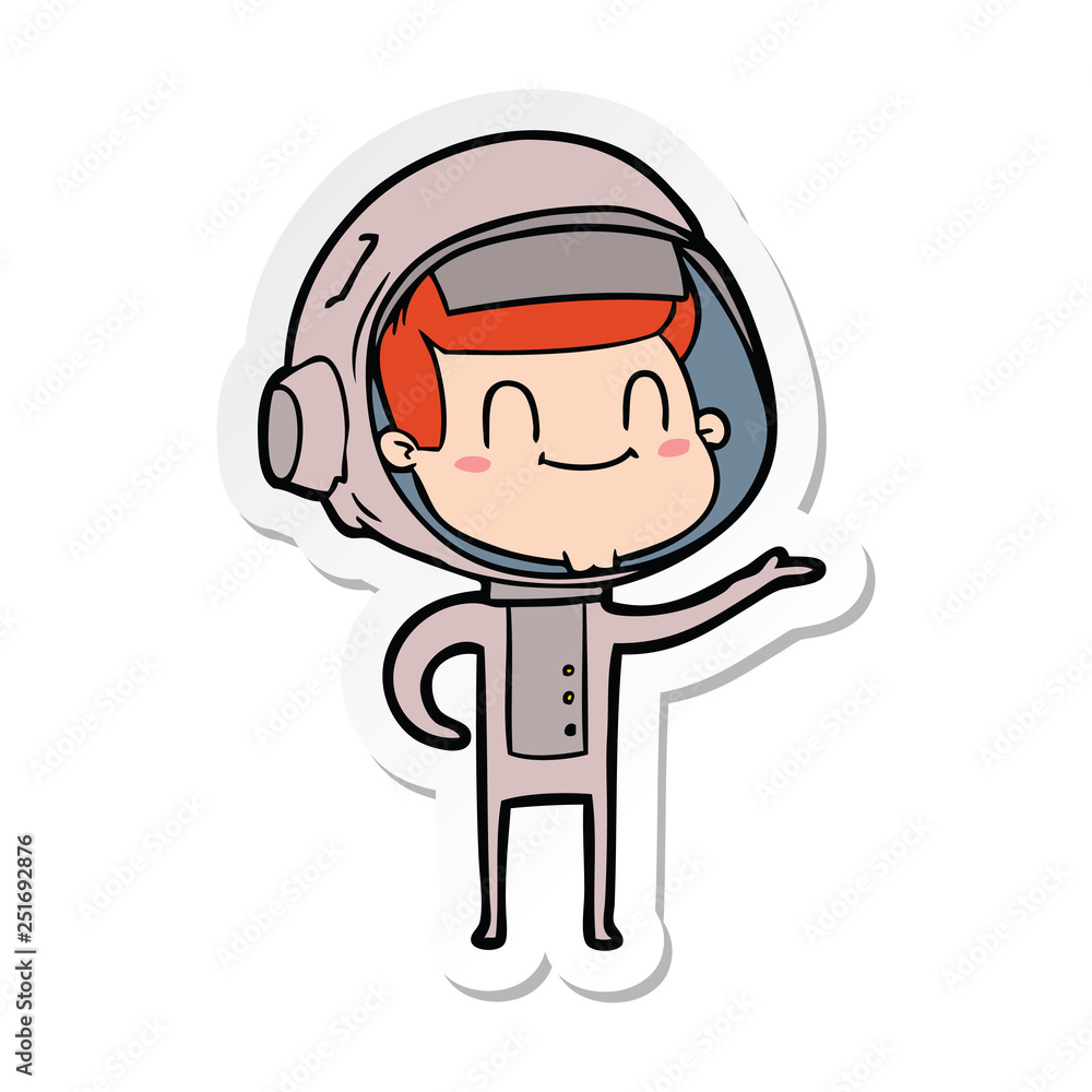 sticker of a happy cartoon astronaut