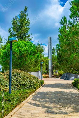 Monument to heroism at Yad Vashem memorial in Jerusalem, Israel photo