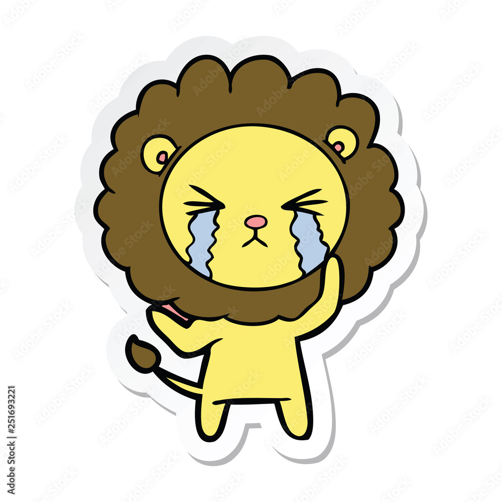 sticker of a cartoon crying lion sticker of a cartoon crying lion