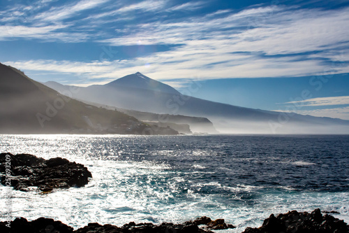 big view over the coast from Tenerife with Teide