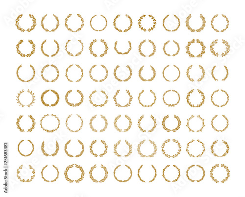 Gold laurel foliage wreath illustration set on white background