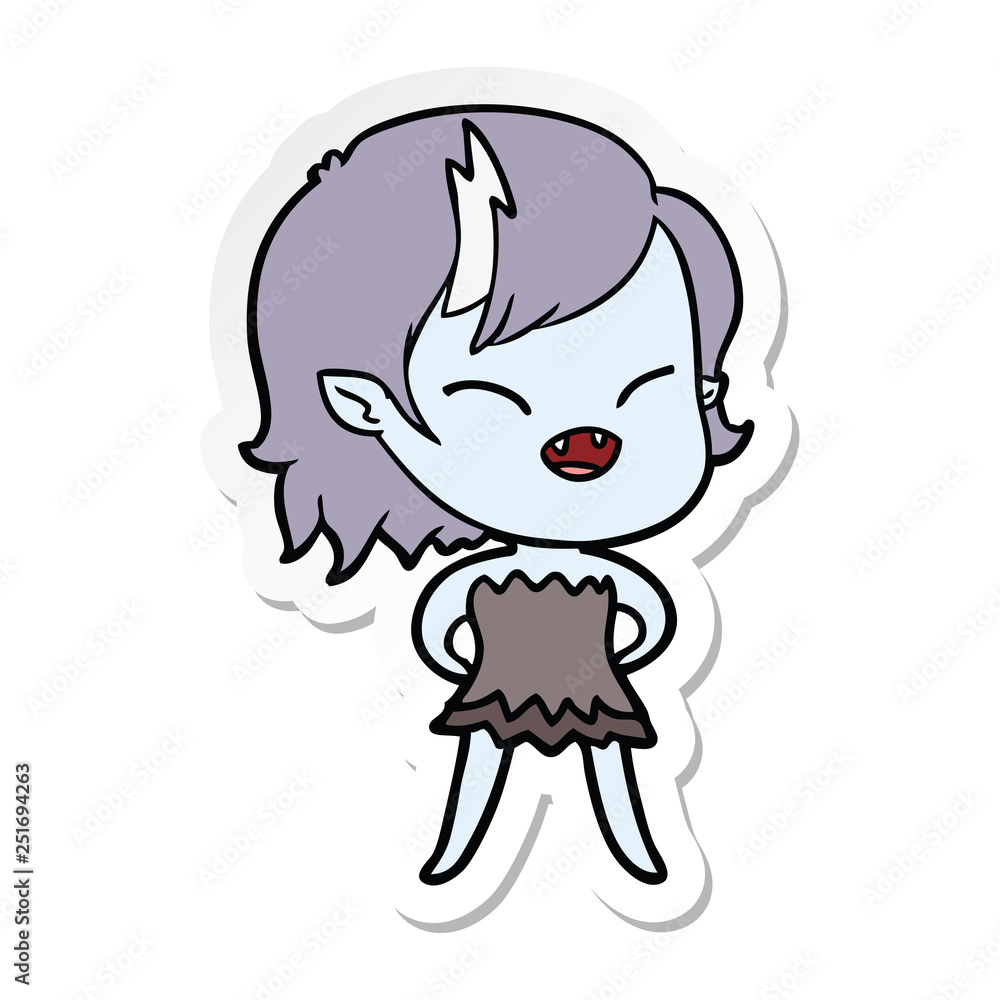 sticker of a cartoon laughing vampire girl sticker of a cartoon laughing vampire girl