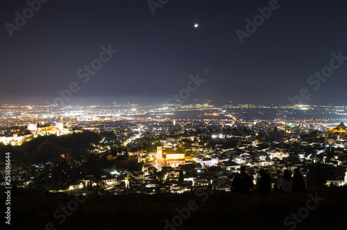 Panorama of Sierra Nevada and Granada, Spain as Seen from Sacromonte Hill at Night