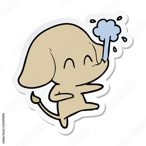 sticker of a cute cartoon elephant spouting water