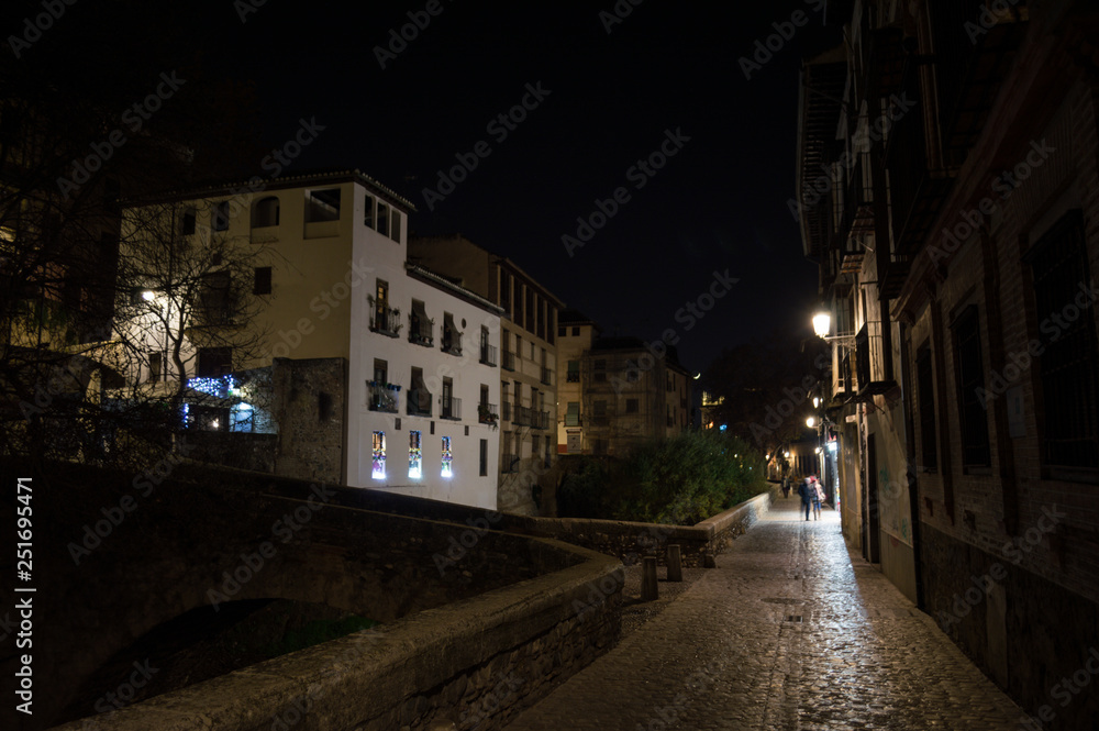 Paseo de los Tristes in Granada, Spain at Night