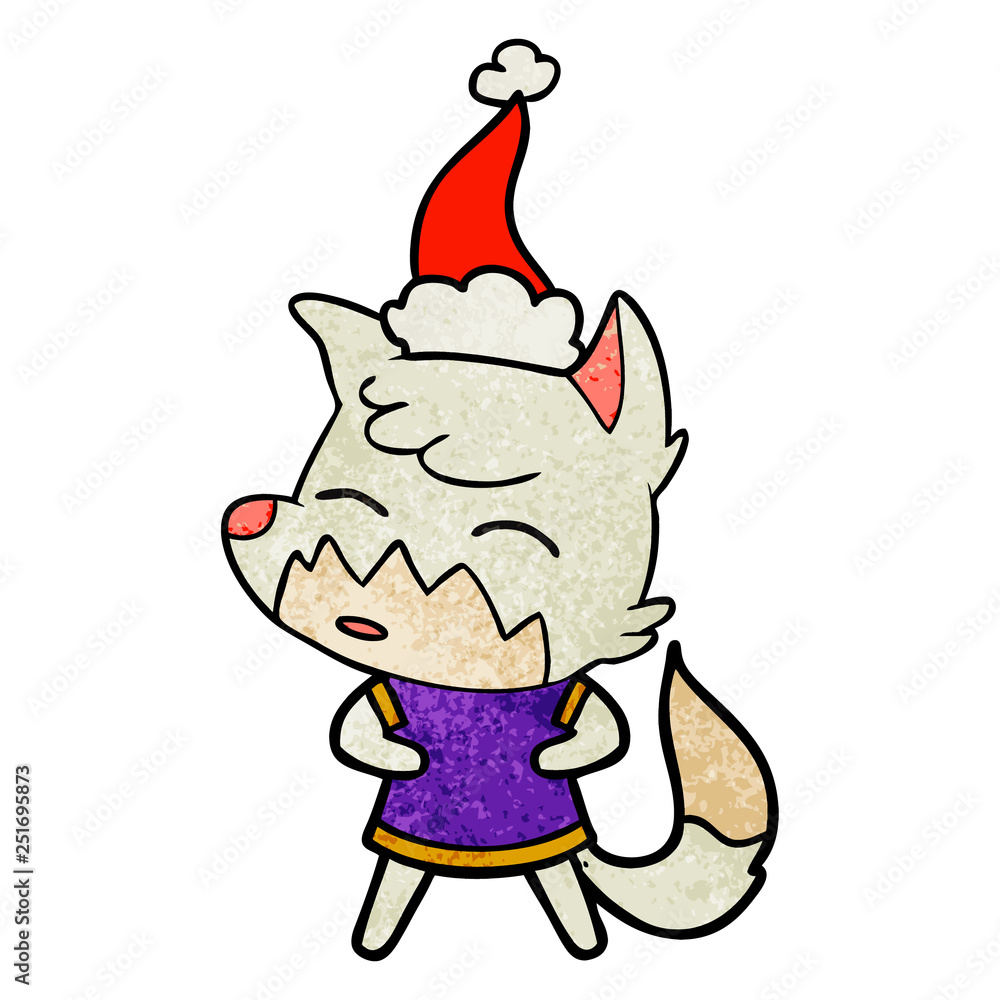 textured cartoon of a fox wearing santa hat textured cartoon of a fox wearing santa hat