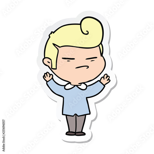 sticker of a cartoon cool guy with fashion hair cut