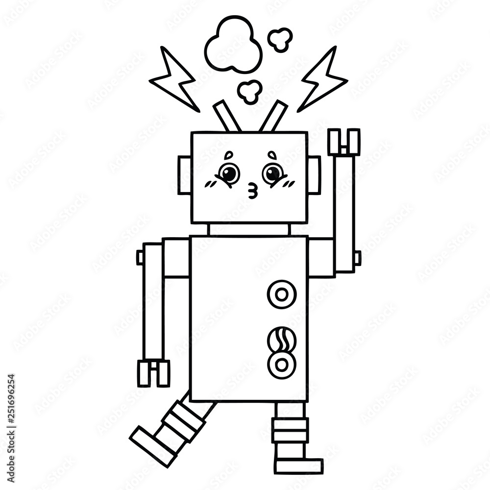 line drawing cartoon robot malfunction line drawing cartoon robot malfunction