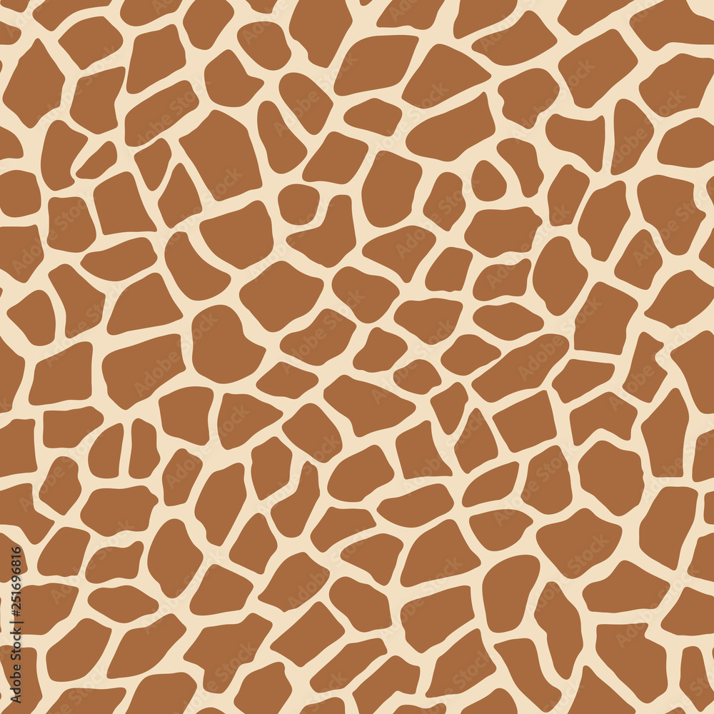 Giraffe animal print vector seamless pattern background. Brown tiles on a cream background imitate giraffe skin pattern. Perfect for home decor, fashion, fabric, cards, scrapbooking, wrapping paper.