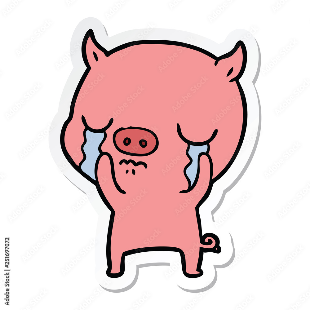 Fototapeta premium sticker of a cartoon pig crying