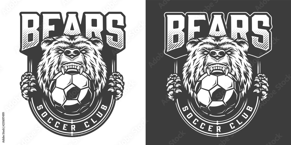 Football team angry bear mascot emblem