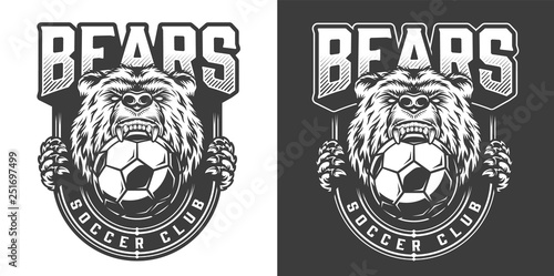 Football team angry bear mascot emblem