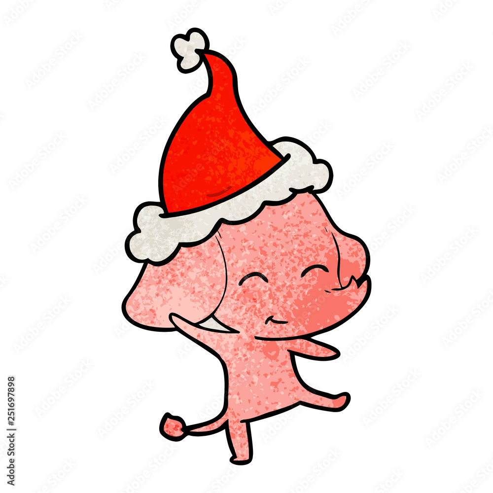 cute textured cartoon of a elephant dancing wearing santa hat cute textured cartoon of a elephant dancing wearing santa hat