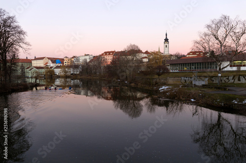 Wallpaper Mural Evening winter royal medieval Town Pisek with the Castle above the river Otava, Czech Republic  Torontodigital.ca