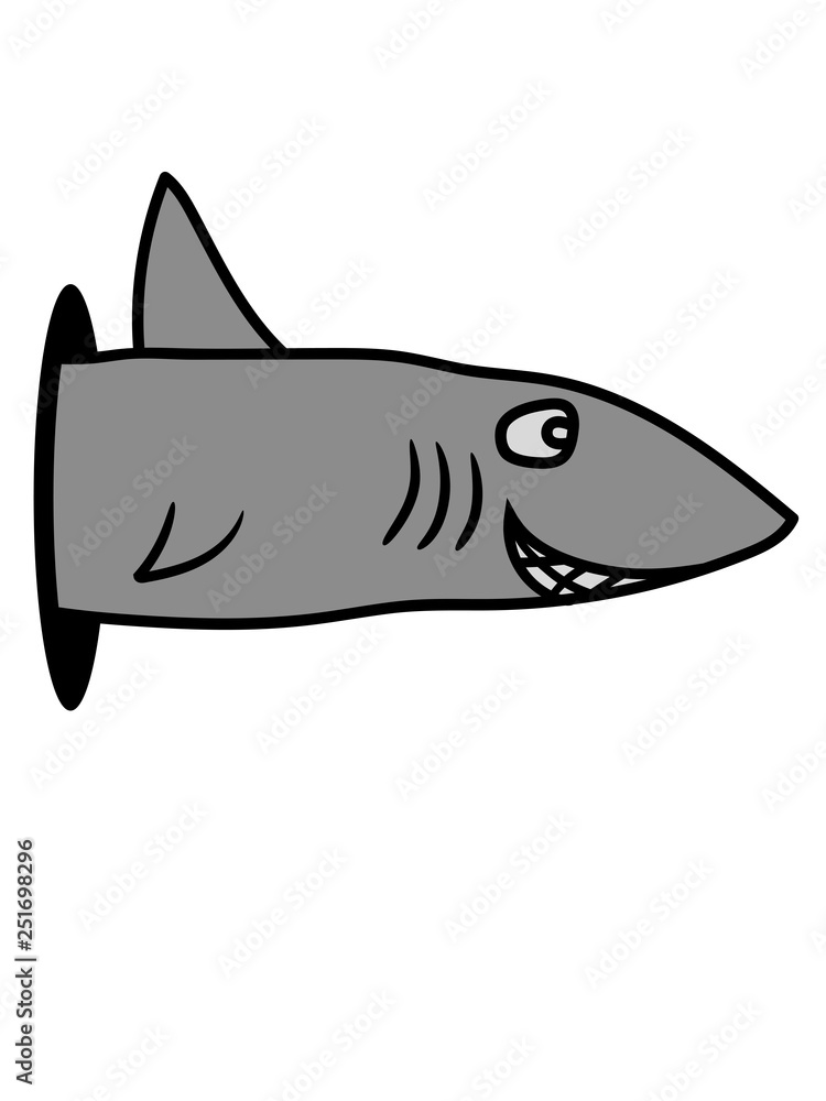 Fototapeta premium loch wand hai comic cartoon clipart design schwimmen fisch meer unterwasser räuber fressen weißer jäger gefährlich lustig