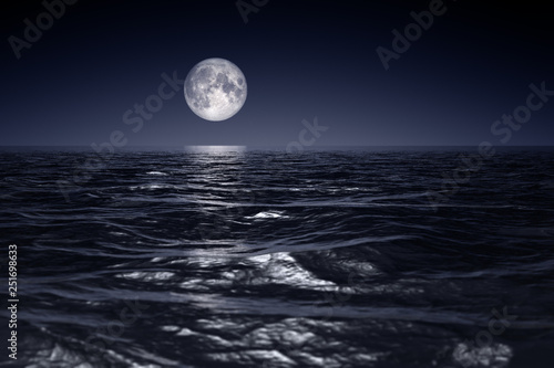 wide ocean waves horizon moon night background